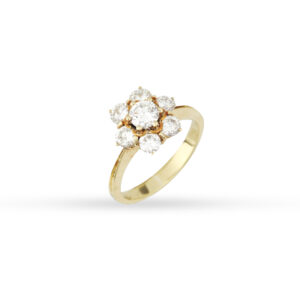 Κομψό δαχτυλίδι ροζέτα σε κίτρινο χρυσό με στρογγυλά διαμάντια μπριγιάν