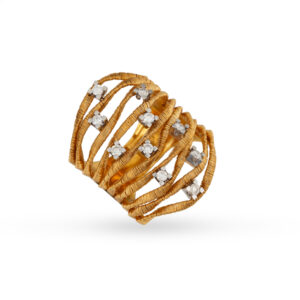 Φαρδύ εντυπωσιακό δαχτυλίδι σε συνδυασμό κίτρινου και λευκού χρυσού Κ18