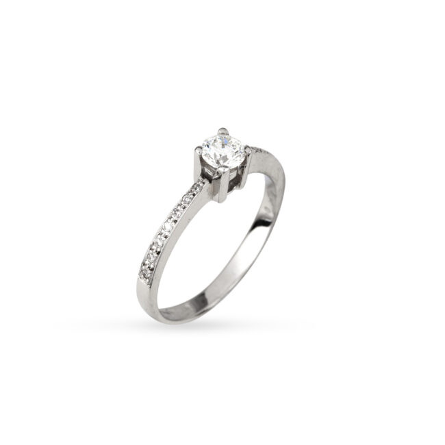 μονόπετρο δαχτυλίδι σε λευκό χρυσό Κ18 με ένα στρογγυλό διαμάντι μπριγιάν βάρους 0,35ct