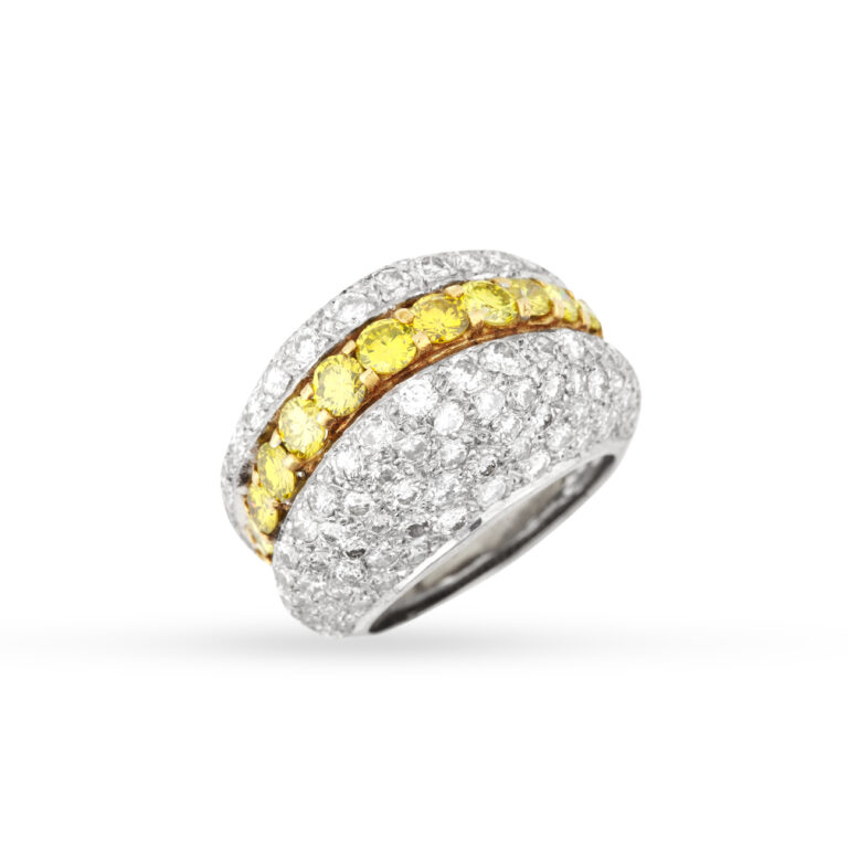 One-of-a-kind Δαχτυλίδι σε συνδυασμό λευκού και κίτρινου χρυσού, με άχρωμα και fancy yellow στρογγυλά διαμάντια κοπής μπριγιάν