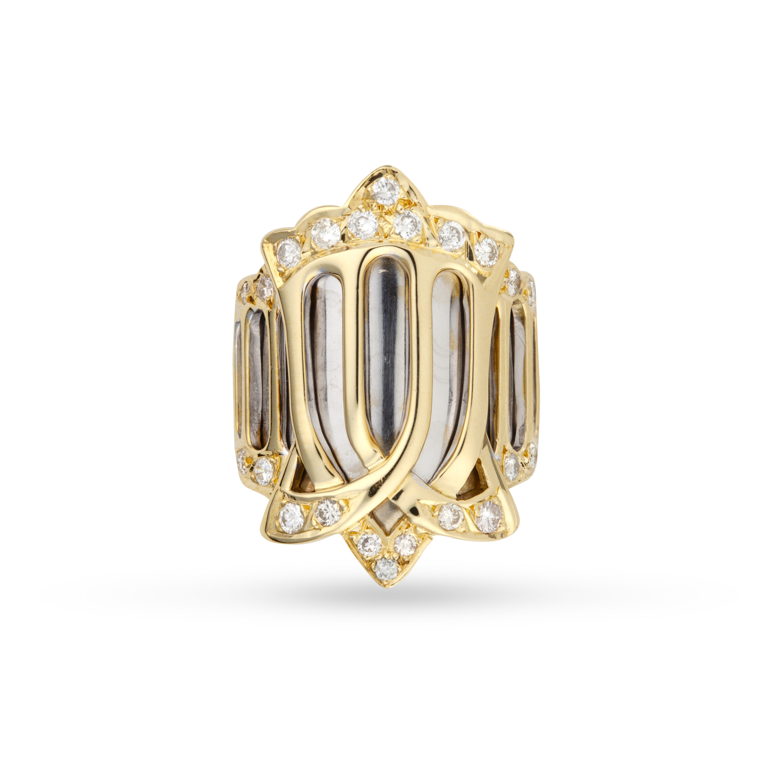 One-of-a-kind φαρδύ δαχτυλίδι σε συνδυασμό λευκού και κίτρινου χρυσού Κ18 με σχήμα διπλής κορώνας