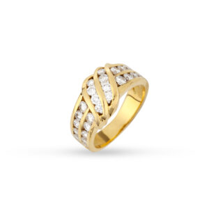 Δαχτυλίδι σε κίτρινο χρυσό Κ18 με λουστρέ φινίρισμα και στρογγυλά διαμάντια μπριγιάν