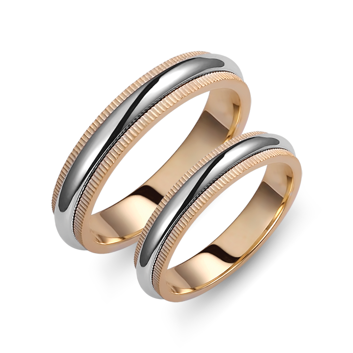 Bicolour Wedding Rings with white gold center