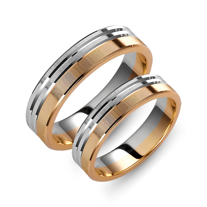 Double wedding rings bicolour with a striped finish