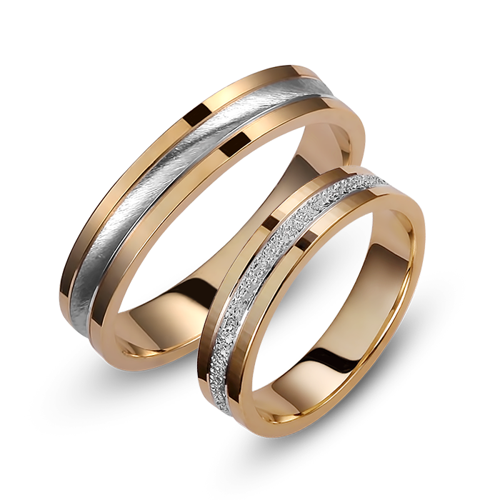Bicolour Wedding Rings with hollow white gold design