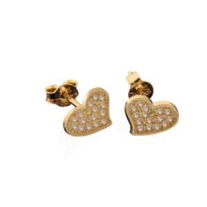 Σκουλαρίκια απο κίτρινο χρυσό Κ14 σε σχήμα καρδιάς με άχρωμες πέτρες
