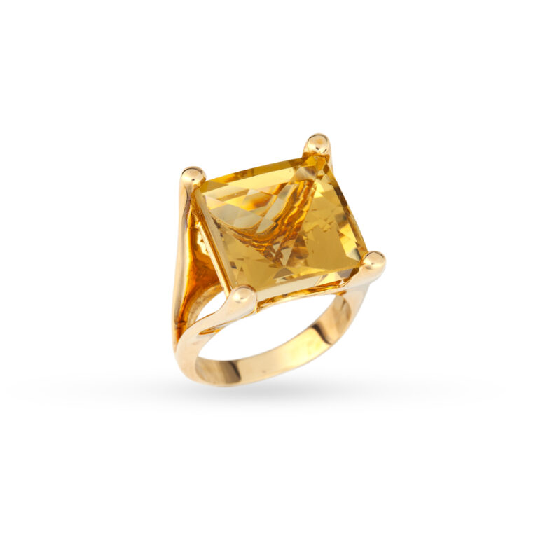 Εντυπωσιακό δαχτυλίδι από χρυσό Κ14 με ένα τετράγωνο σιτρίν βάρους