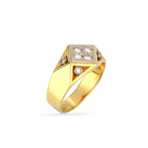 Ανδρικό δαχτυλίδι σε συνδυασμό κίτρινου και λευκού χρυσού Κ18 με ματ και γυαλιστερό φινίρισμα και στρογγυλά διαμάντια μπριγιάν βάρους 0.40ct geometrical ring