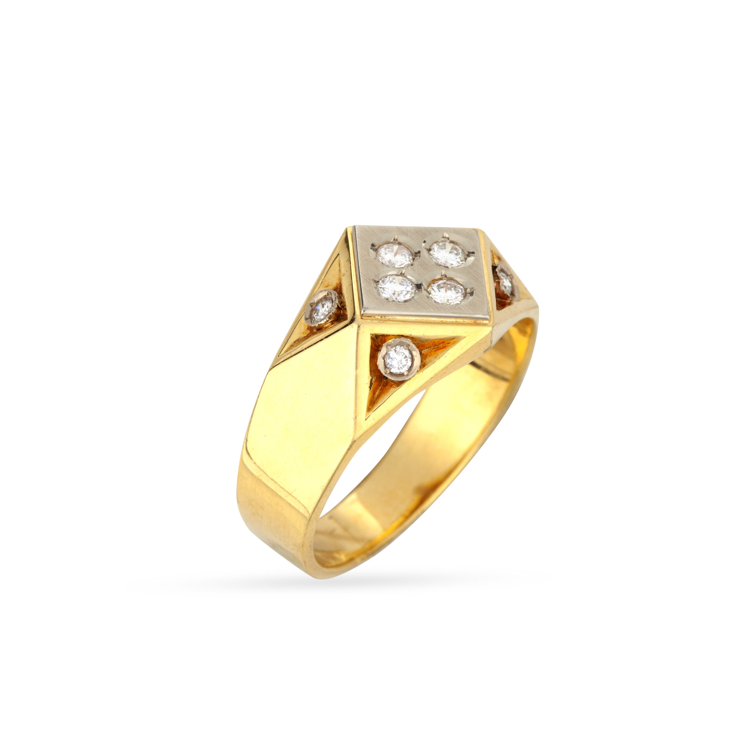 Ανδρικό δαχτυλίδι σε συνδυασμό κίτρινου και λευκού χρυσού Κ18 με ματ και γυαλιστερό φινίρισμα και στρογγυλά διαμάντια μπριγιάν βάρους 0.40ct geometrical ring
