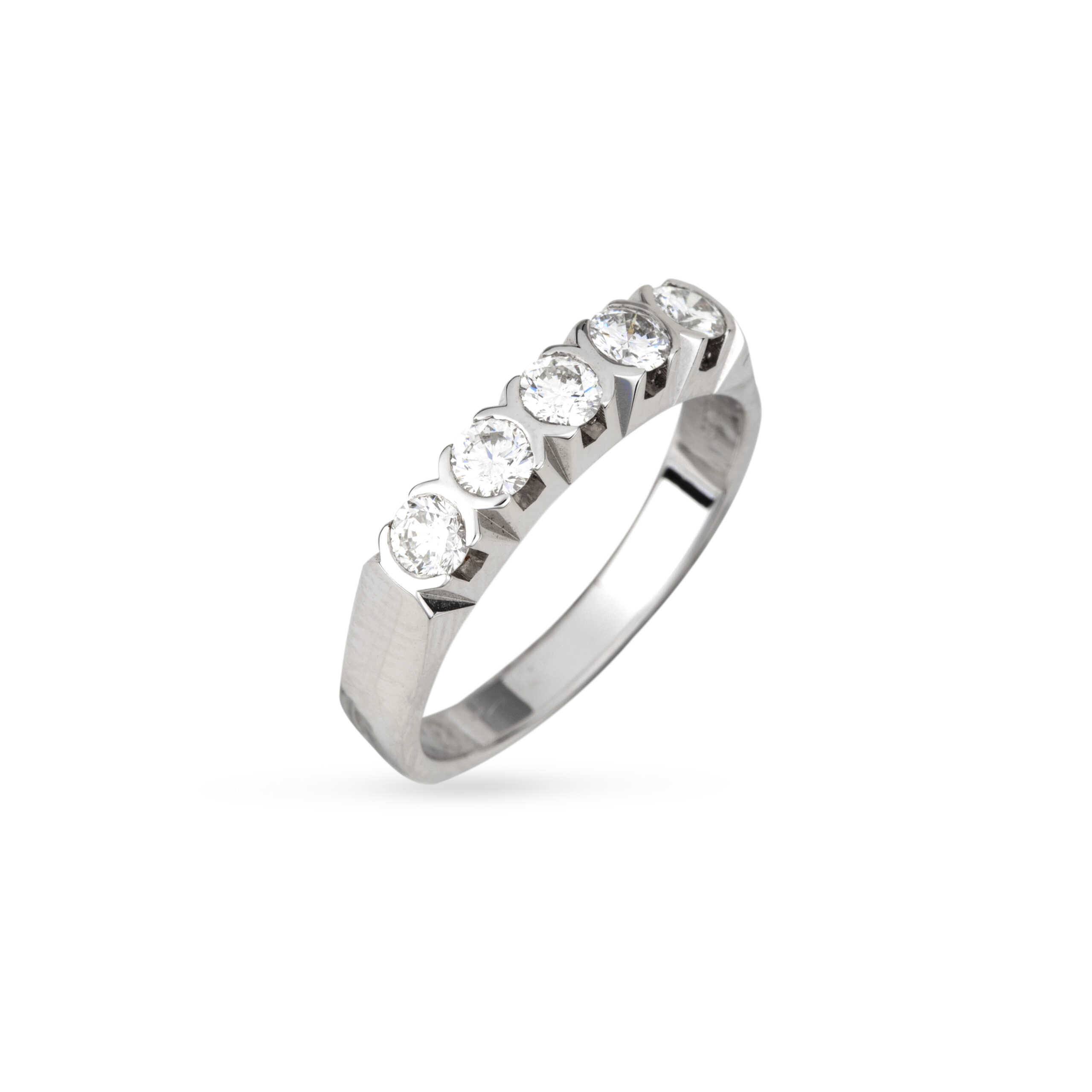 Πεντάπετρο σειρέ δαχτυλίδι απο λευκό χρυσό Κ18 με στρογγυλά διαμάντια μπριγιάν βάρους 0.60ct 2
