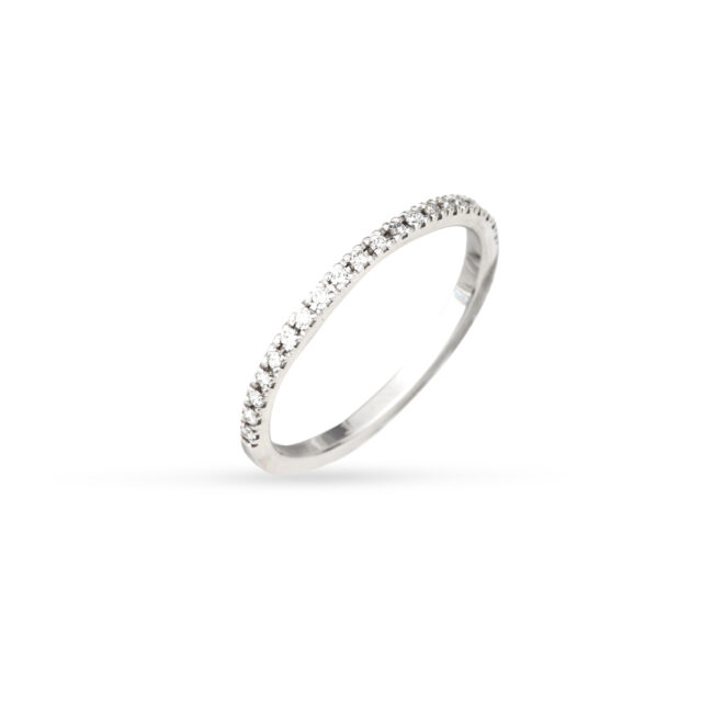 Λεπτό σειρέ δαχτυλίδι απο λευκό χρυσό Κ18 με στρογγυλά διαμάντια μπριγιάν βάρους 0.16ct.