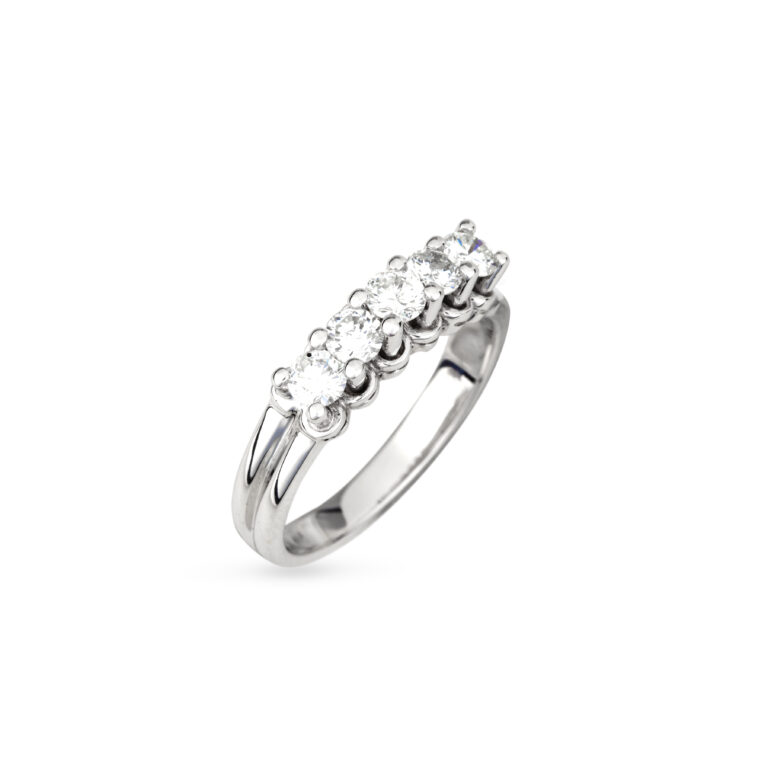 Πεντάπετρο σειρέ δαχτυλίδι απο λευκό χρυσό Κ18 με στρογγυλά διαμάντια μπριγιάν βάρους 0.86ct 3
