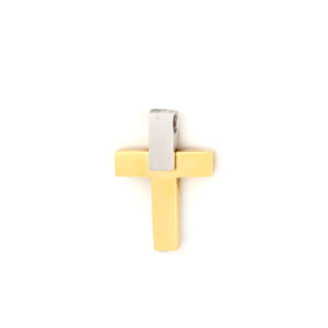 Σταυρός σε συνδυασμό λευκού και κίτρινου χρυσού Κ14 με ματ και λουστρέ φινίρισμα (Υ:2,3εκ, Π:1.1εκ) cross 1051