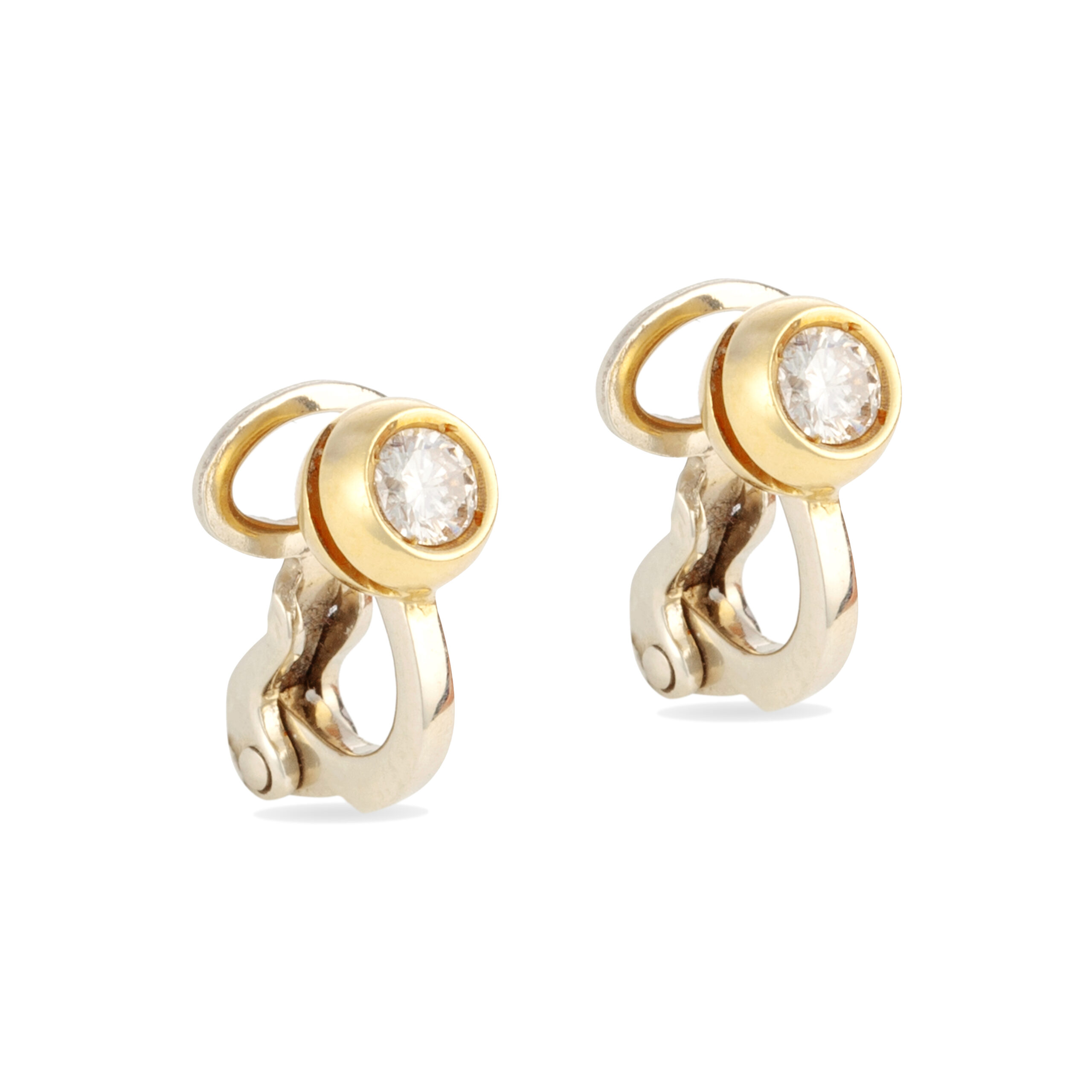 Μονόπετρα σκουλαρίκια σε συνδυασμό λευκού και κίτρινου χρυσού Κ18 με κλιπ και στρογγυλά διαμάντια μπριγιάν βάρους 0.35ct clip earings
