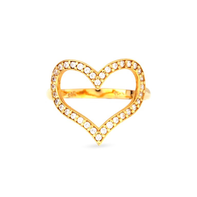Δαχτυλίδι σε σχήμα καρδιάς απο κίτρινο χρυσό Κ14 με άχρωμες πέτρες_02