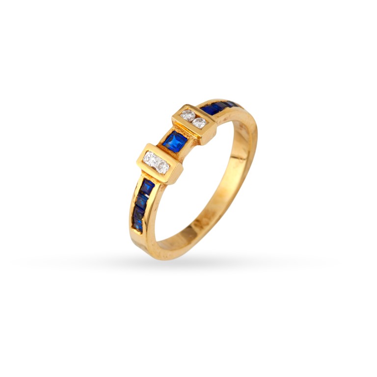 Stackable δαχτυλίδι από κίτρινο χρυσό Κ18 με step-cut ρουμπίνια